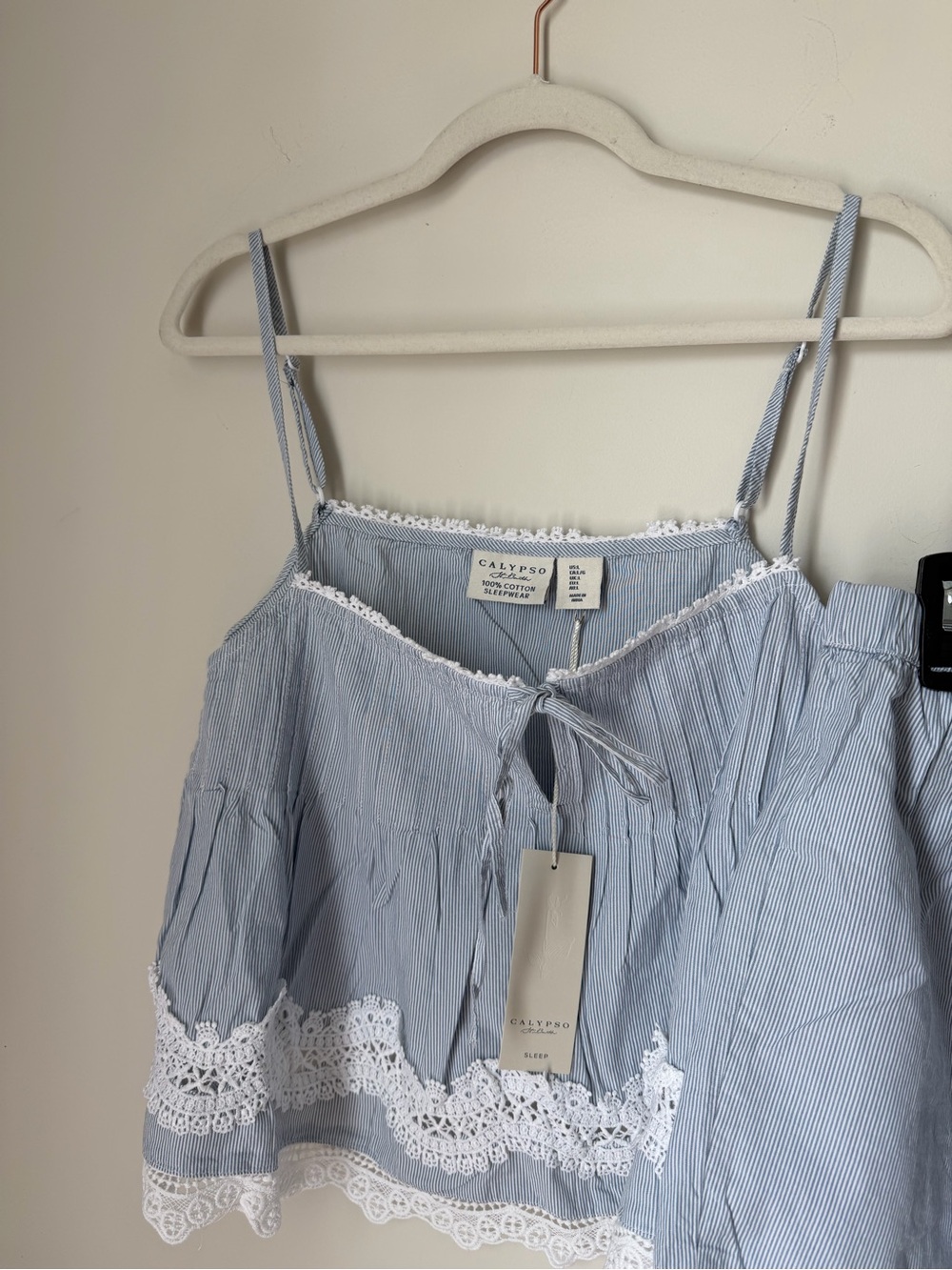 Calypso St. Barth Blue cotton white Lace-Trim Cami & Short Pajama Set - Picture 6 of 7